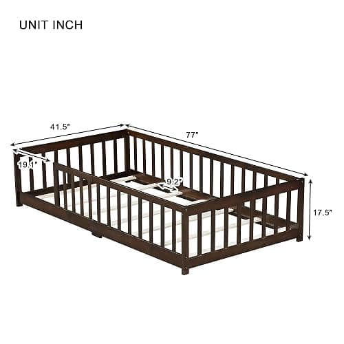 Twin Size Kids Montessori Floor Bed (Walnut) thumbnail 2