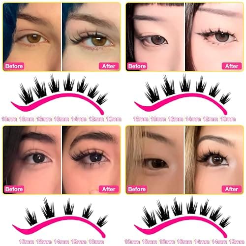 WiWiLINK California Sunset Lash Clusters, 8-18mm Manga Cluster Lashes Only | 0.3mm ultra-thin wispy spiky individual eyelash clusters with spikes, no glue or tools, for natural fairy anime DIY looks thumbnail 6