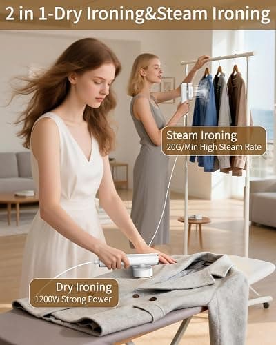 Hulmay Steamer Clothes, 1200W Clothes Steamer, Steam Iron 2-in-1, Portable Handheld Steamer for Travel 10s Heat-Up, Travel Size Clothing Steamer and Garment Steamer for Home, Office -White, 110-120V thumbnail 5
