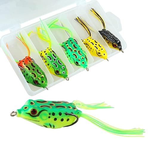 5Pcs Topwater Frog Lures Sets with Bait Box, Frog Lure Ray Frog Topwater Fishing Crankbait Lures, Frog Artificial Soft Bait for Bass Snakehead, Weedless Freshwater Soft Simulated Frog Bait - Image 1