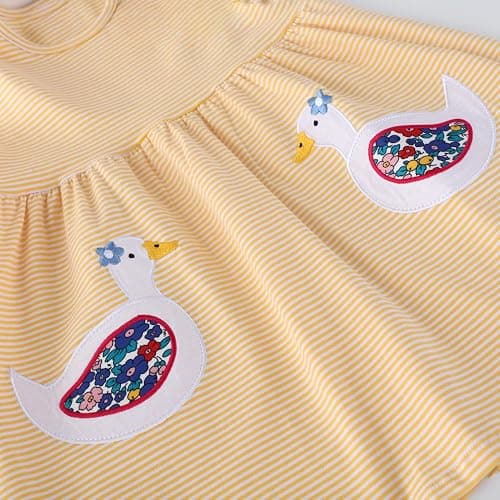 FreeLu Girls Cartoon Appliques Dress Cotton Summer Short Sleeve Dresses Casual Jersey Skirt thumbnail 4