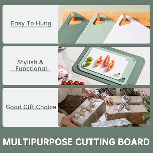 THETCHRY Plastic Cutting Board Set of 3-Cutting Boards for Kitchen BPA Free | Large-Small Chopping Boards, Non-Slip for Cooking, Dishwasher Safe, Camping, Portable, with Grip Handle, Sage Green thumbnail 5