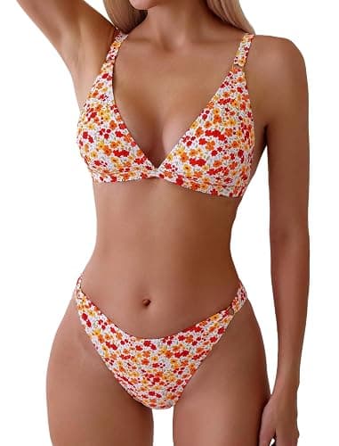 ZAFUL Women's 2 Piece Floral Print Swimsuit Triangle String High Cut Bikini Sets Bathing Suit - Image 1