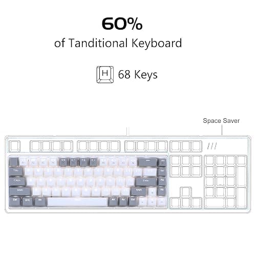 MageGee Portable 60% Gaming Mechanical Keyboard, Minimalist MK-Box Ice Blue Backlit Compact 68 Keys Wired Office Keyboard with Red Switch for Windows Laptop PC Mac Convenient(Gray & White) thumbnail 3