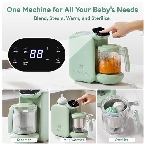 Baby Food Maker | Baby Food Processor with Steaming Basket | Baby Steamer, Blender, and Puree Maker | Milk Warmer Machine | Auto Cooking & Grinding | Touch Screen Control (Green) thumbnail 3