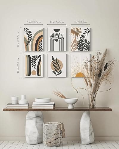 Boho Wall Art , Minimalist Wall Art , Boho Room Decor, Bohemian Moon Phases Wall Painting For Living Room Bedroom Kitchen Office Home Decor Set of 6, 8x10in (Framed) thumbnail 5