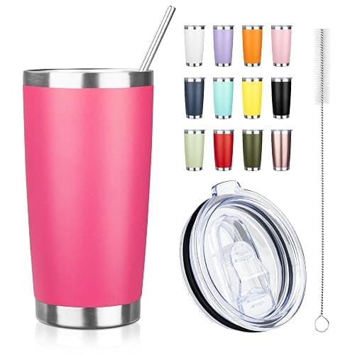ATIKZHE 20oz Tumbler with Straw and Brush, Stainless Steel Vacuum Insulated tumbler, Double Wall Insulated Coffee Tumbler for Outdoor, Home, Travel,Office (Peach,1pcs) - Image 1