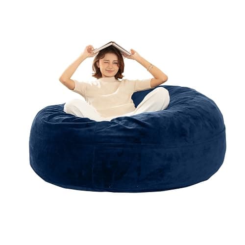 XOFUGEM Bean Bag Chair for Adults,5FT Oversize Floor Bean Bags Offers Ample Space for Adults,Memory Foam Giant Bean Bags,Lounger Versatile Design Suits Any Room,Movie Nights,Reading (Blue, 5FT) - Image 1