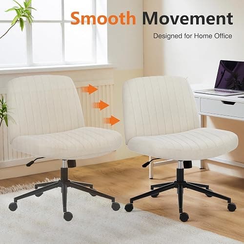Sweetcrispy Criss Cross Chair Legged, Armless Office Desk Chair with Wheels, Swivel Vanity Height Adjustable Wide Seat Computer Task Seating - Beige thumbnail 7