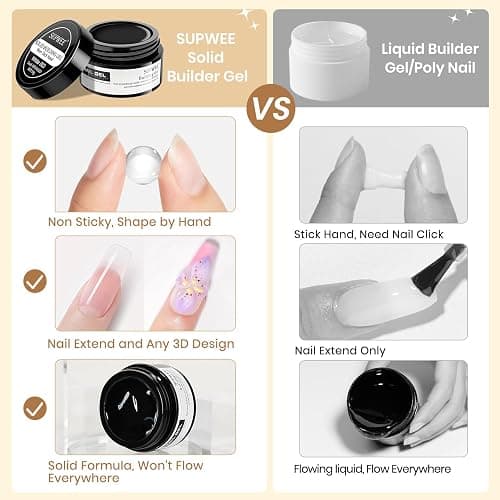 SUPWEE Solid Builder Gel for Nails - 3D Nail Art Gel Clear Non-Stick Hand for Carving Molding Patterns Decoration Extend for Manicure DIY at Home 14g(0.49fl oz) thumbnail 3