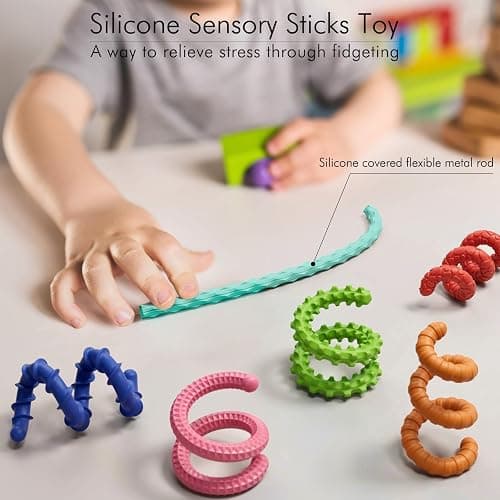 TIKWORK Sensory Fidget Toys for Kids Adults,6PCS Flexible Fidget Sticks for Stress Anxiety Autistic ADHD, Calm Down Travel Airplane Essentials Toys, Stuffers for Teens Kids thumbnail 3