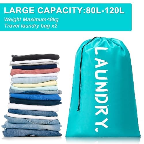 4 Pack Travel Laundry Bag,24" x 36", Extra Large Dirty Clothes Organizer | Machine Washable with Drawstring, Holds 3-4 Loads of Laundry,Fit a Laundry Hamper or Basket Travel Essentials thumbnail 5