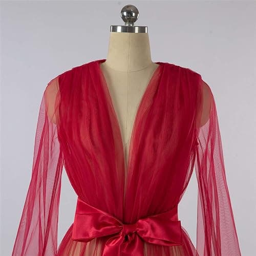 Women's Long Bridal Robes Tulle Lingerie Maternity Bathrobe Photoshoot Illusion Wedding Scarf Party Nightgown thumbnail 3