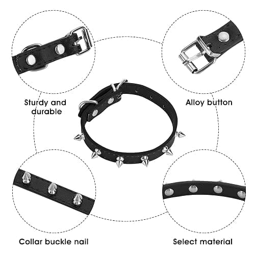 Cobee Spiked Cat Dog Collar, 2 Pieces PU Leather Soft Dog Collar Adjustable Rivet Puppy Collar Studded Cat Collar with Spikes for Boy Girl Cats Puppy S Size thumbnail 5