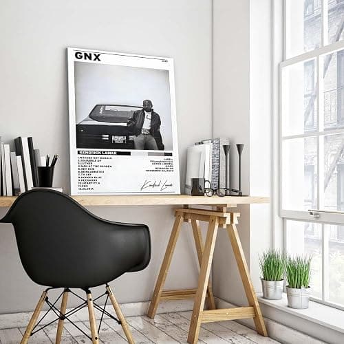 B.B.F MAKE Kendrick Lamar Cover Canvas Wall Art, GNX Album Monochrome Hip-Hop Poster Modern Urban Music Aesthetic Picture Canvas Artwork Music Decor for Living Room Bedroom Studio, Framed 8x10inch thumbnail 2