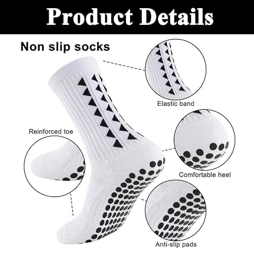 High Aesthetics Grip Socks for Football and Basketball - Cushioned Anti-Slip Sports Socks (UK, One Size Plus, 2 Pack, White, Kids) thumbnail 5