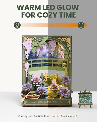 rowood Water Lily 3D Puzzle Building Set with LED,DIY Monet Wall Art Craft Kits for Adults,Home Decor Botanical Collection Gift on Christmas thumbnail 4
