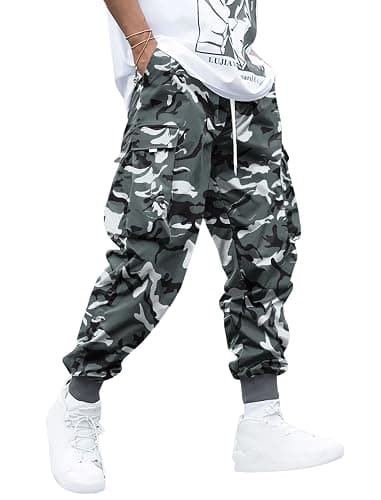 Men Techwear Cargo Joggers Flap Pocket Elastic Drawstring Waist Pants - Image 1