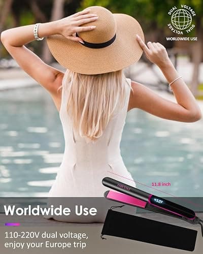 Fabuday Flat Iron Hair Straightener Dual Voltage - Heat Up Quickly, LCD Display & Auto Shut-Off, 12 Adjustable Temp Hot Iron for All Hair Types, 1 Inch Floating Ceramic Plates thumbnail 7