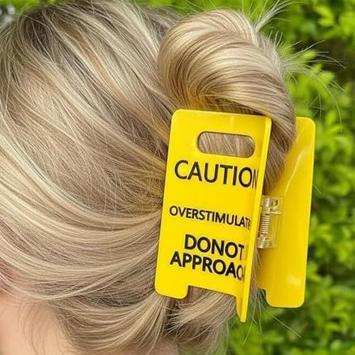 Overstimulated Caution Sign Hair Claw Clip, Funny Yellow Warning Hair Clip, Gag Gift for Women Friends (2pcs) thumbnail 6