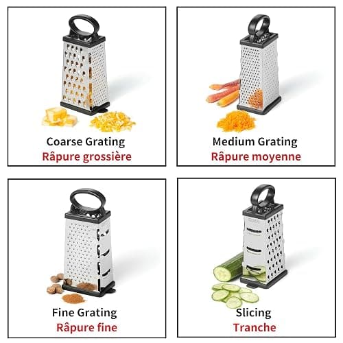 Starfrit Stainless Steel 4-Sided Boxed Grater with Removable Base Cover and Measuring Cup - Corner Cut-Outs to Measure Output (2025 Version) thumbnail 3
