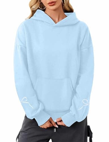 MAXIMGR Oversized Bow Hoodie Cute Clean Girl Embroidered Sweatshirts Coquette Preppy Sweater Y2k Pullover Top Teen Girls thumbnail 4