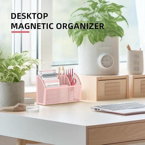 DALTACK Magnetic Pencil Holder - 3-Grid Mesh Pen Holder for Whiteboard, Refrigerator, Locker & Office - Pink thumbnail 3