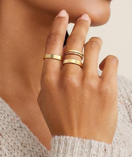 GIEOGOCN Gold Rings for Women Non Tarnish Dainty 14K Gold Plated Stackable Rings for Women Cubic Zirconia Ring Set Wedding Bands Thumb Love Engagement Rings Size 5-11 thumbnail 7