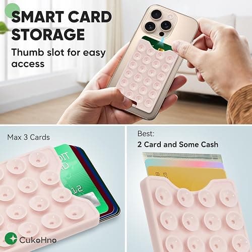 CukoHno Classic - Suction Phone Card Holder Adhesive Mount,Up to 3 Cards,Hands-Free,Strong Grip Holder for Selfies and Videos,2.28″x 3.5″,Chalk Pink thumbnail 3