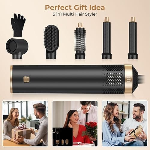 Blow Dryer Brush 5 in 1, Negative Ion Hair Dryer Brush Set Upgrade Hot Air Brush Air Styler Curling Wrap Air Curler, Curling Iron Hair Styling Tools As A Gift for Straight/Curl/Drying/Smoothing - Black Gold thumbnail 6