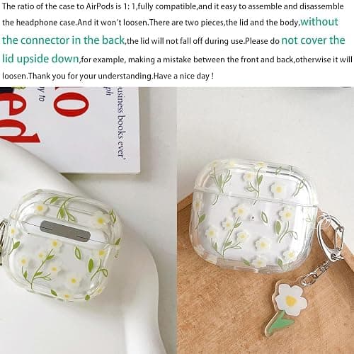 Hidysfas Compatible with AirPods Pro Case Soft TPU Flowers with Cleaner Kit Cute Keychain Cover Floral for Girls Women Airpods Pro 2nd/1st Generation Floral-Green Leaves thumbnail 7
