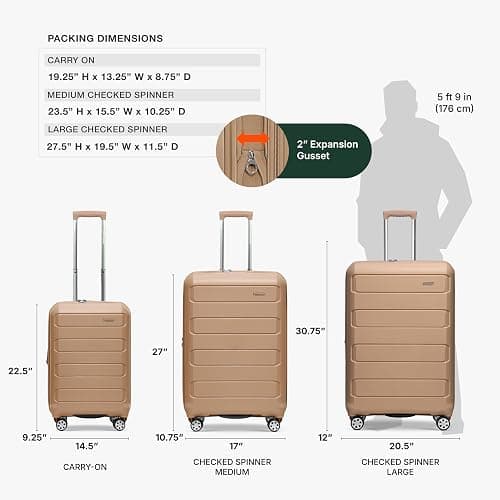 Traveler's Choice Pagosa Hardshell Expandable Luggage with Spinner Wheels, Latte Beige, 22-Inch Carry-on thumbnail 4