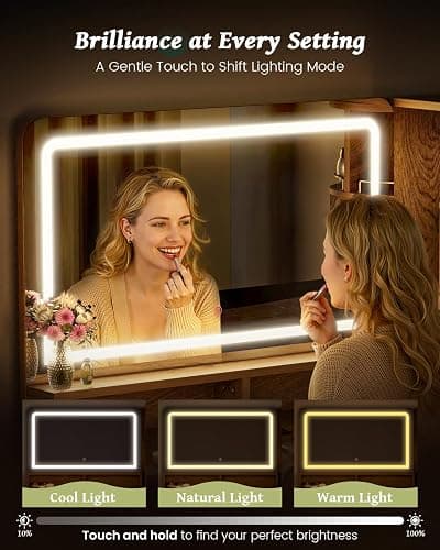 47" Makeup Vanity Desk with LED light and HD mirror, Walnut vanity table | 360 Rotating Storage Shelf, 28" Custom Divider Drawer, Built-in Power Hub,Ideal Gift for daughter and yourself in bedroom thumbnail 5