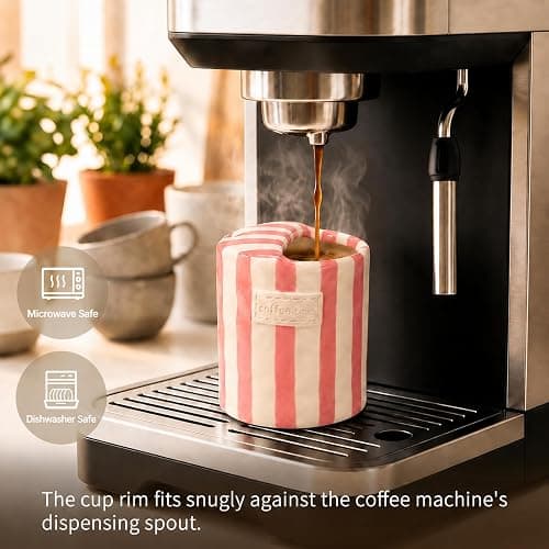 KOIMYSA Ceramic Coffee Mug with Sip Hole, 12oz To Go Ceramic Mug Striped | Cute Aesthetic Mug for Espresso Latte Cappuccino, Handmade Glazed Cup for Home Office Gift Use, Pink thumbnail 5