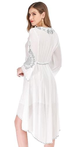 R.Vivimos Womens V Neck Bell Sleeve Vintage Floral Embroidered High Low Long Dresses thumbnail 5