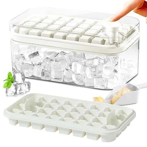 Ice Cube Tray with Lid and Bin, 2 Pack for Freezer, 64 Pcs Ice Cube Mold (White) - Image 1