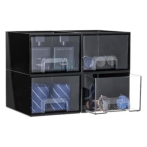 Vtopmart Black Small Stackable Storage Drawers, Cologne Organizer for Men,Plastic Containers for Vanity, Dresser,Office Desk,Bathroom Countertop Organization,Ideal for Room Decor,Gifts for Men - Image 1