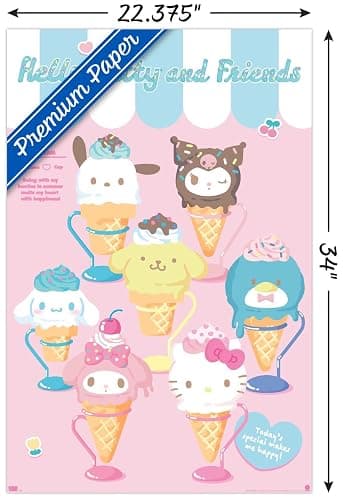 Trends International Hello Kitty and Friends: 24 Ice Cream Parlor - Group Wall Poster, 34L x 22.4W, Premium Unframed Version thumbnail 3