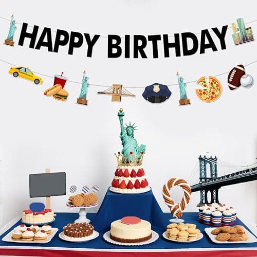 Cheerupp New York City Theme Party Decorations, Cityscape Happy Birthday Garland, American Landmarks Banner Party Sign for Birthday Party Decor Supplies thumbnail 4
