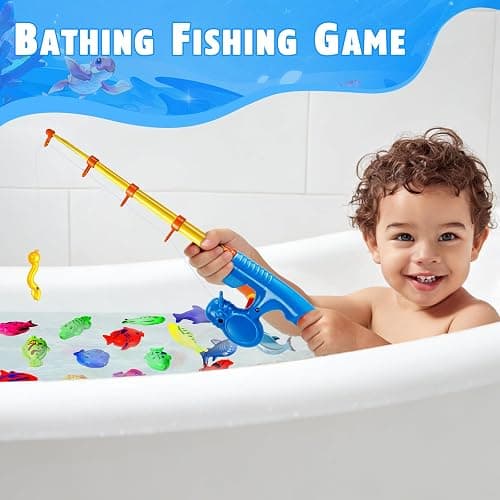 CozyBomB Magnetic Fishing Pool Toys Game for Kids - Water Table Bath-tub Kiddie Party Toy with Pole Rod Net Plastic Floating Fish Toddler Color Ocean Sea Animals Birthday Gift Age 3 4 5 6 Year Old thumbnail 6