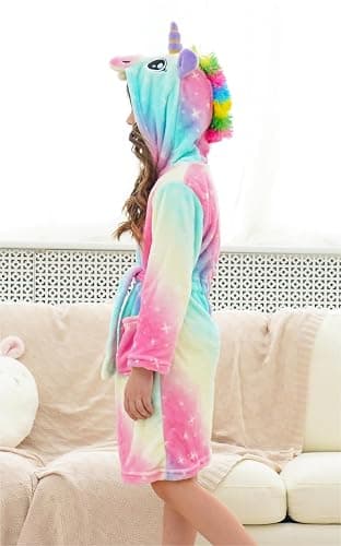 Doctor Unicorn Girls Fleece Hooded Robe Toddler Warm Fuzzy Bathrobe thumbnail 2