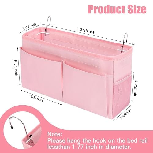 Chewlish Bedside Caddy Organizer with Fixed Straps, Bunk Bed Caddy ideal for Home, Bunk Bed, Dorm, Hospital, Crib, Versatile Bedside Storage Solution (Pink) thumbnail 2