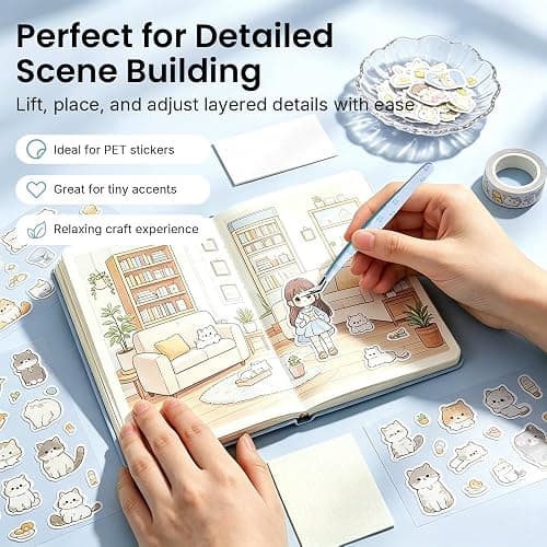 Cryslora Precision Craft Tweezers, Curved Extended Fine Tip Sticker Tweezers for 3D Scene Stickers, Scrapbooking, Journaling, DIY Paper Crafts, (Blue) thumbnail 8
