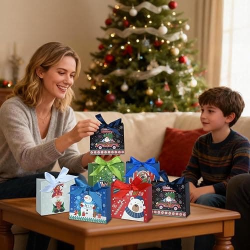 Nimbbex 24 Pack Small Christmas Gift Bags, 4.5 × 4×1.8 Inches Mini Christmas Bags With Ribbons, Small Xmas Gift Bags For Wrapping Presents, Party Decor (Cute) thumbnail 4