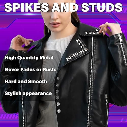 Jollidecor 455 PCS Punk Studs for Clothing, 10 Size Metal Spikes and Studs Leather Rivets for Craft, Square Pyramid Studs Round Dome Rivets DIY Punk Style Decoration for Clothes Shoes Belts Dog Collar thumbnail 2