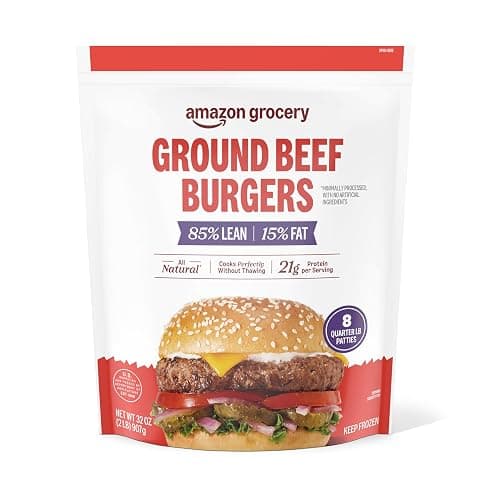 Amazon Grocery, Ground Beef Burgers, 85% Lean, 15% Fat, 32 Oz, 8 Ct, Frozen - Image 1