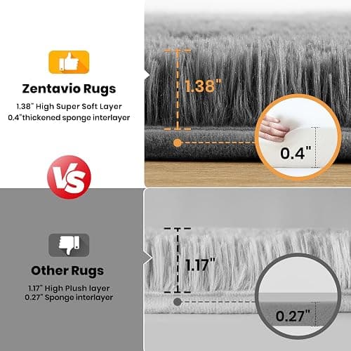 Zentavio Area Rugs for Living Room Grey Rugs for Bedroom 4x6 Carpet Fluffy Furry Soft Shag Aesthetic Plush High Pile Gray Throw Rug for Nursery Kids Room Dorm thumbnail 2