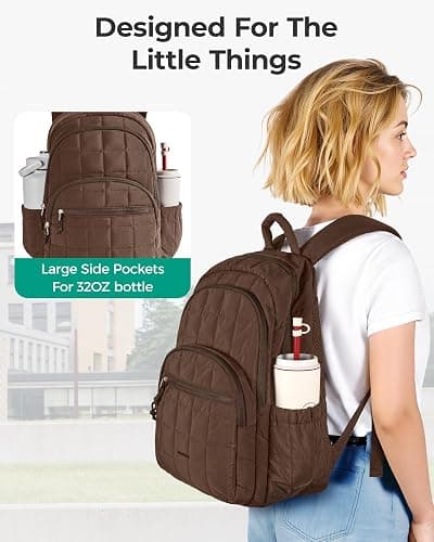 BAGSMART College Laptop Backpack, Travel Backpack for Women, Quilted Casual Daypack, Water-Resistant Bookbag for 15.6 Inch Laptop, Chocolate thumbnail 6