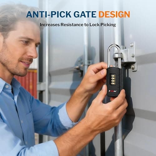 Forge 4-Digit Combination Padlock with Backup Keys, Recover Forgotten Code, Waterproof Outdoor Lock, Anti-Pick, for Locker, Gate, Fence, Hasp, Storage. (Black, Long Shackle 1 Lock) thumbnail 5