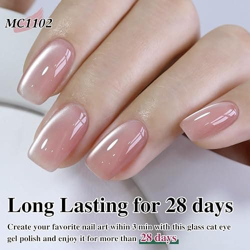 Double Rhythm Jelly Glass Cat Eye Gel Polish with Magnet 15ML Holographic Glitter Shimmer Translucent Sheer Color Magnetic Polish Salon DIY at Home (Jelly Pink Orange-MC1102) thumbnail 6